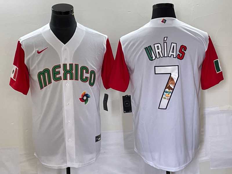 Men's Mexico Baseball #7 Julio Urias Number 2023 White Red World Classic Stitched Jersey 15,We sell and wholesale Men's Mexico Baseball #7 Julio Urias Number 2023 White Red World Classic Stitched Jersey 15 on line form chian!